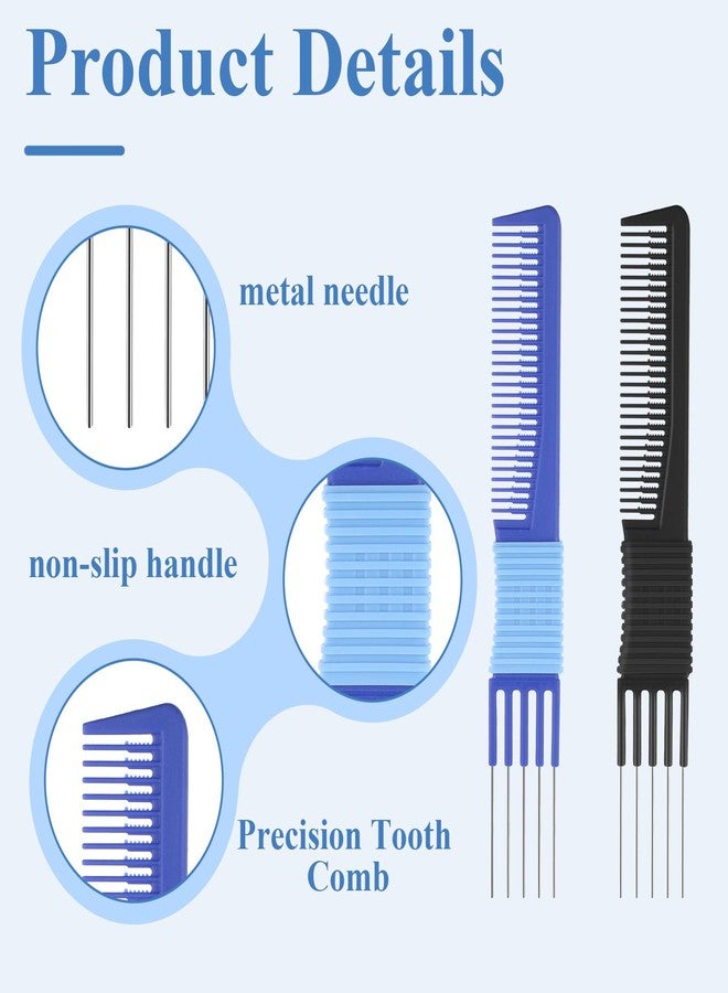 Alrhso 2Pcs Teasing Comb with Pick Hair Pick Comb for Hair Styling Lifting Combs for Women Men Curly Hairs with Prongs on, Backcombing Fluffing Combs for Fine Hairs - Image 2